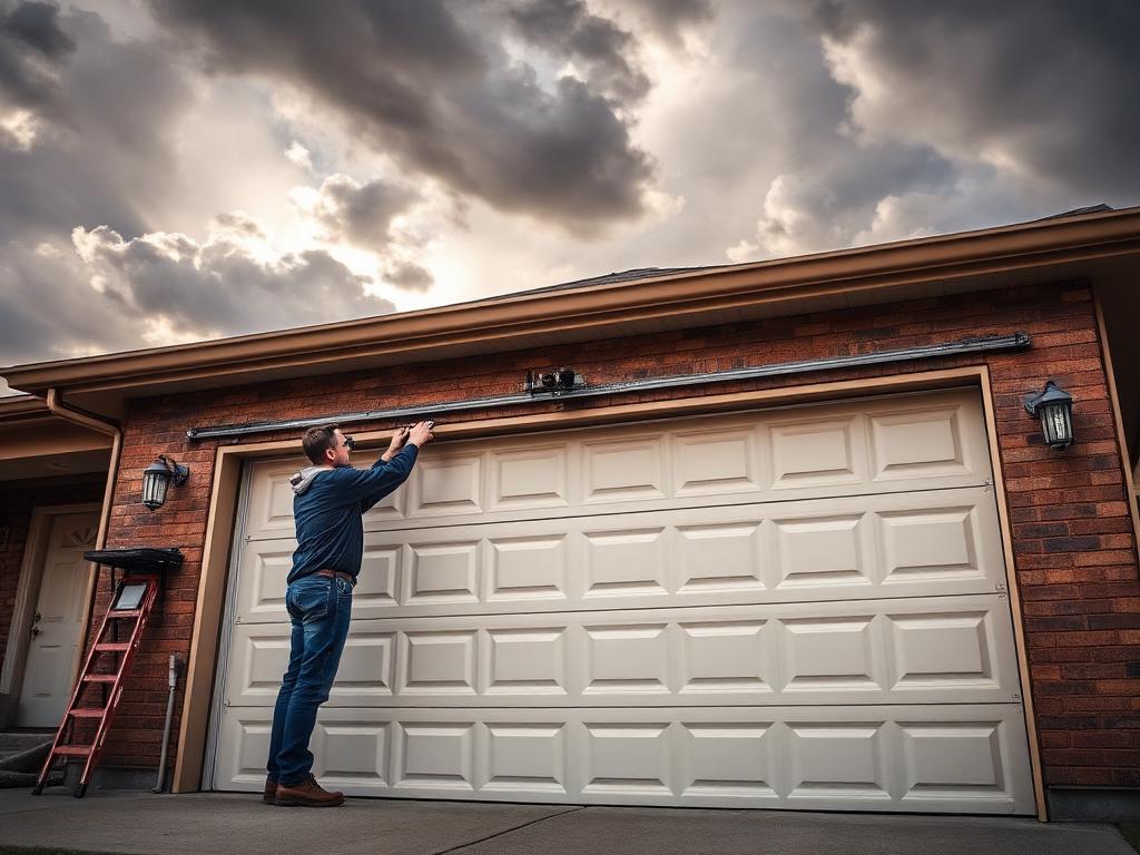 Garage door reinforced with storm bracing to withstand high winds during hurricane season