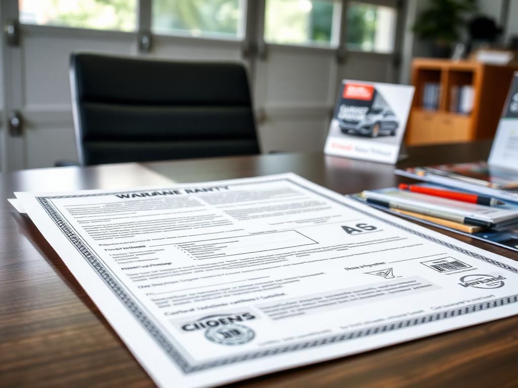 Warranty documentation for garage door installation with professional technician reviewing paperwork
